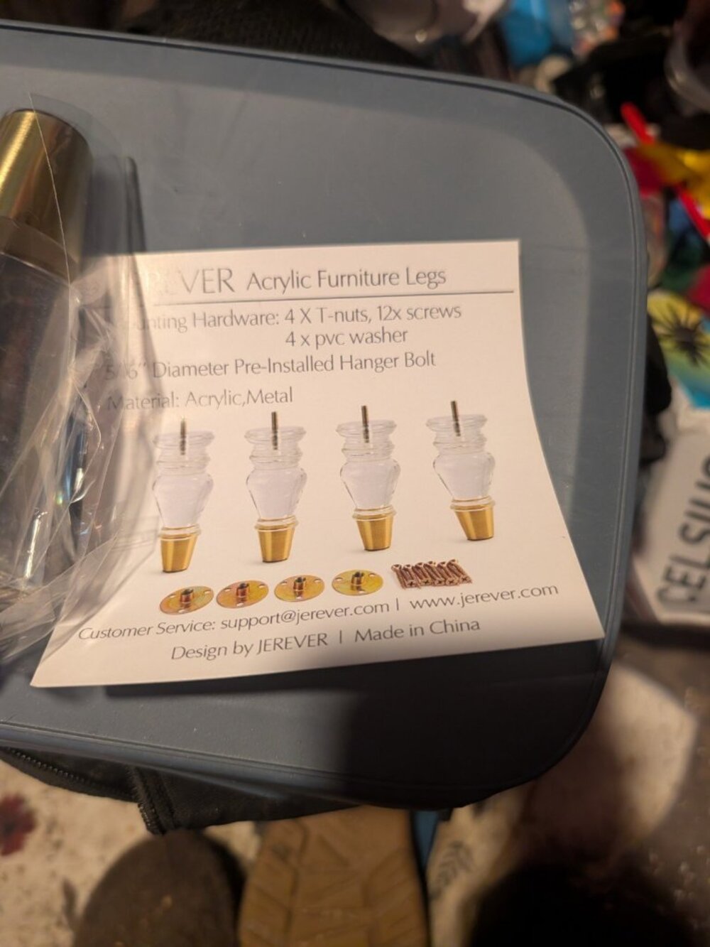 JEREVER Acrylic Furniture Legs 4 Pack Clear Tapered Gold Replacement Feet New